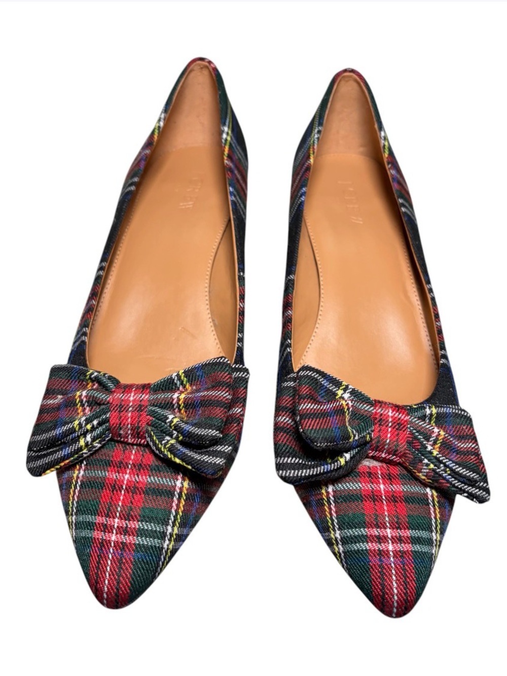 J.Crew Esme Tartan Plaid Kitten Heel Pumps Size 10 Bow Pointed Toe Red Black